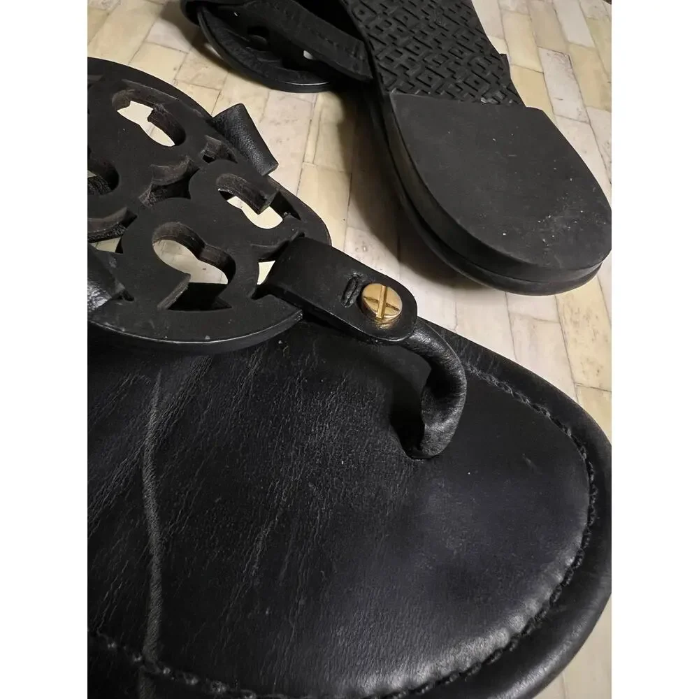 Tory Burch Miller Thong Sandals in smooth black leather